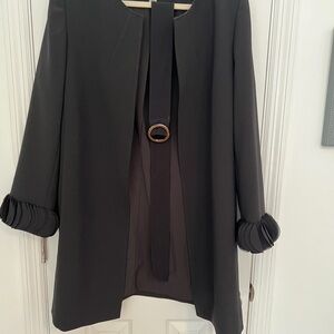 Tahari Black Women's Cape Coat with Pleated Cuffs